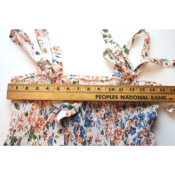 Floral Smocked Midi Sundress Tie Straps Cottagecore Summer Boho Chic - Picture 6 of 7